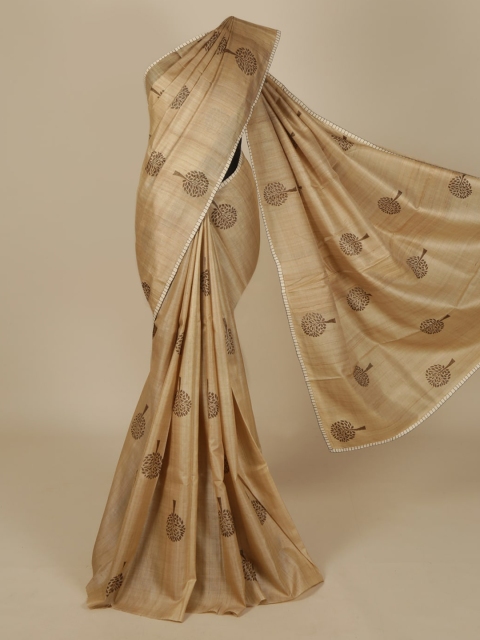 

Pothys Cream Printed Tussar Silk
