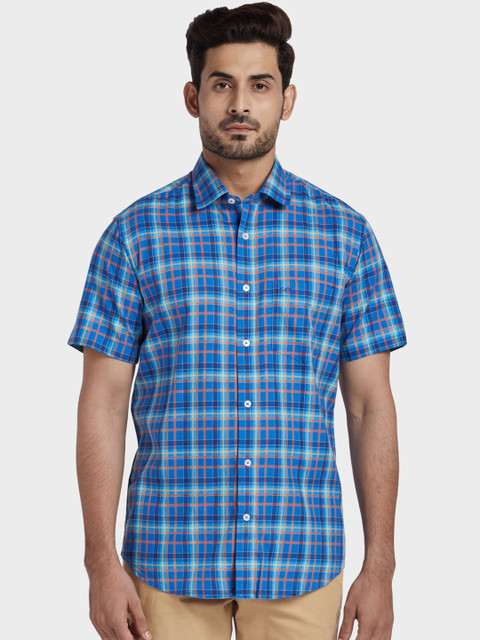 

ColorPlus Men Blue Tailored Fit Checked Casual Shirt