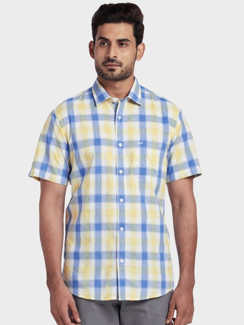 

ColorPlus Men Yellow & Blue Tailored Fit Checked Casual Shirt
