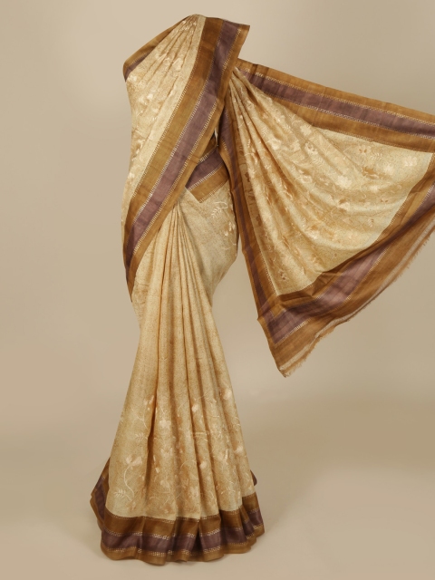 

Pothys Cream-Coloured & Gold-Coloured Jute Silk Woven Design Saree