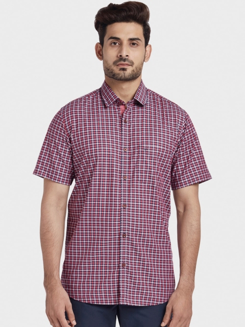

ColorPlus Men Red & Navy Blue Tailored Fit Checked Casual Shirt