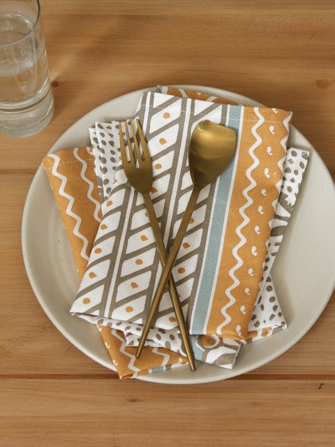

House This Set of 4 Beige Printed Square Napkins