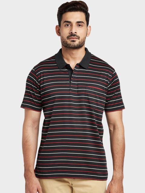 

ColorPlus Men Black & Red Striped Polo Collar T-shirt