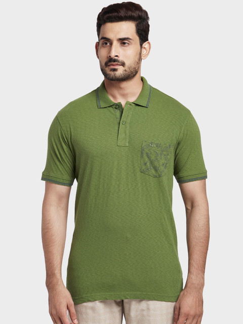 

ColorPlus Men Green Solid Polo Collar T-shirt