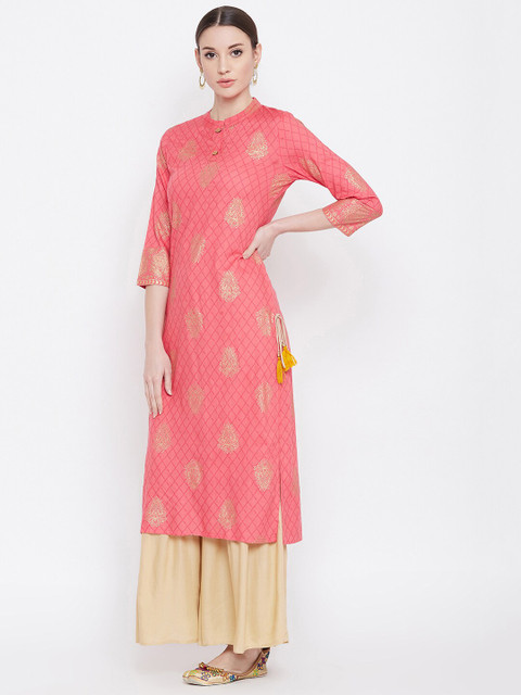 

Desi Rang Women Pink Ethnic Motifs Printed Regular Pure Cotton Kurta with Palazzos