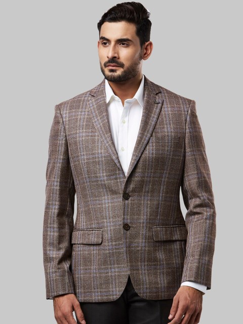 

Raymond Men Brown & Grey Checked Single-Breasted Formal Blazer