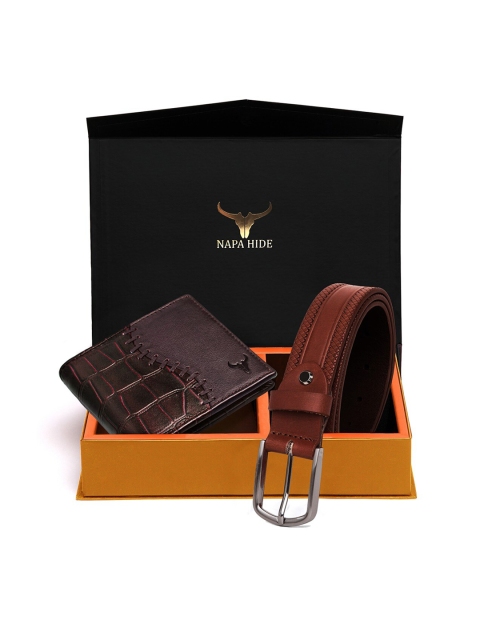 

NAPA HIDE Men Brown & Maroon RFID Protected Genuine Leather Accessory Gift Set