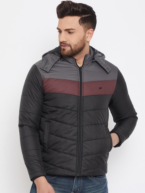 

Okane Men Black Colourblocked Padded Jacket with Detachable Hood
