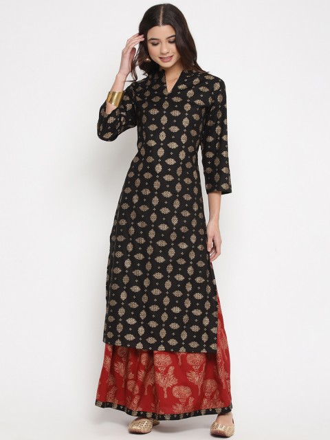 

Prakhya Women Black & Red Printed Kurta with Skirt