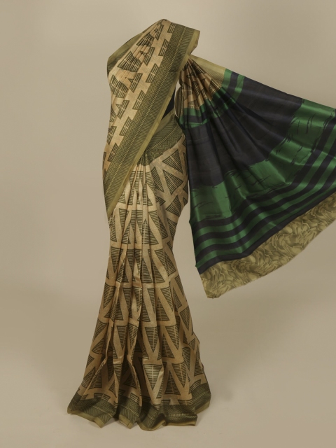 

Pothys Cream-Coloured & Green Jute Silk Printed Saree