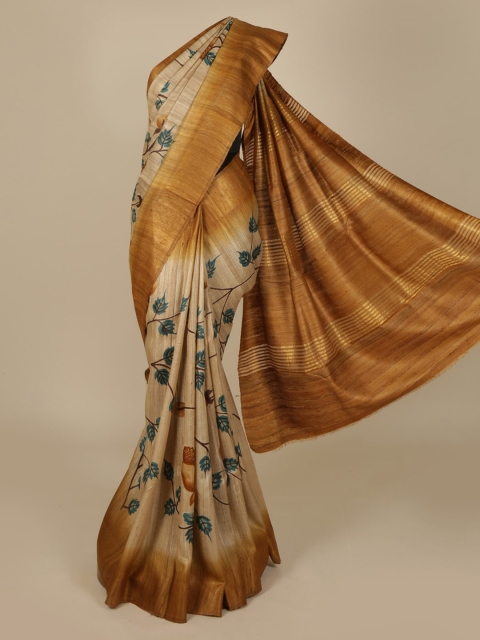 

Pothys Beige Jute Silk Printed Tussar Saree