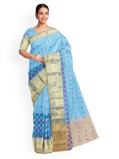 

KLM Fashion Mall Blue & Gold-Toned Silk Blend Woven Design Saree