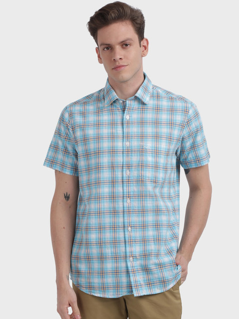 

ColorPlus Men Blue & Off-White Tailored Fit Checked Casual Shirt