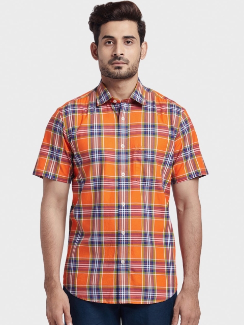 

ColorPlus Men Orange Tailored Fit Checked Casual Shirt