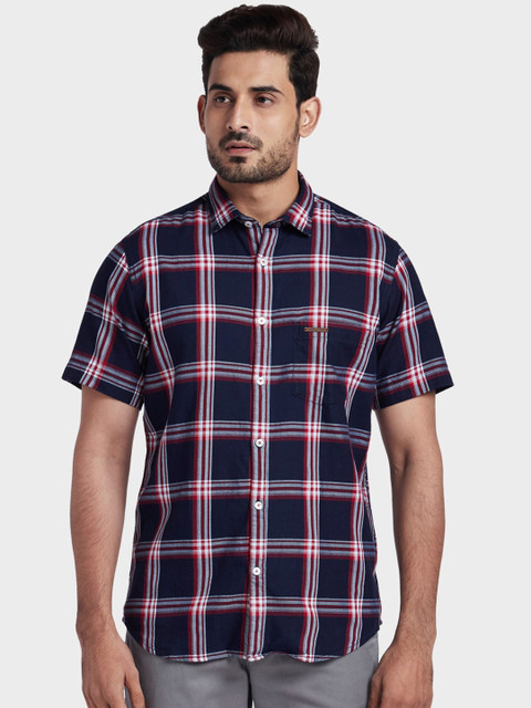

ColorPlus Men Navy Blue & Off-White Tailored Fit Checked Casual Shirt