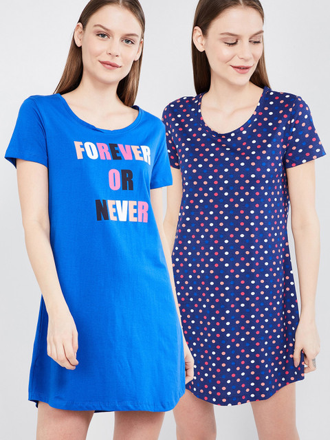 

max Women Pack Of 2 Blue Printed Sleep Shirts DCT01