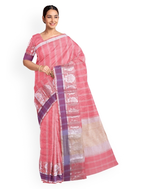 

KLM Fashion Mall Peach-Coloured Striped Silk Blend Saree