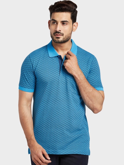 ColorPlus Men Blue Striped Polo Collar T-shirt