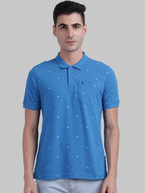 

Parx Men Blue Printed Polo Collar T-shirt