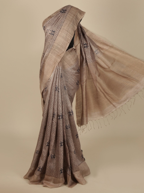 

Pothys Grey Embroidered Tussar Silk Saree