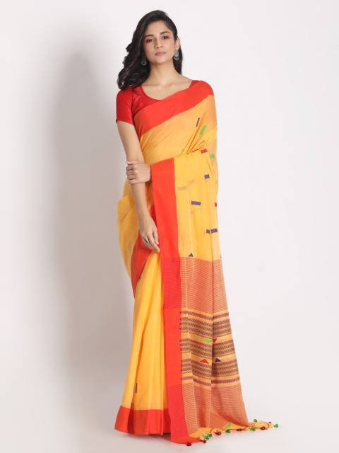

Aryavart Yellow & Red Pure Cotton Woven Design Jamdani Saree