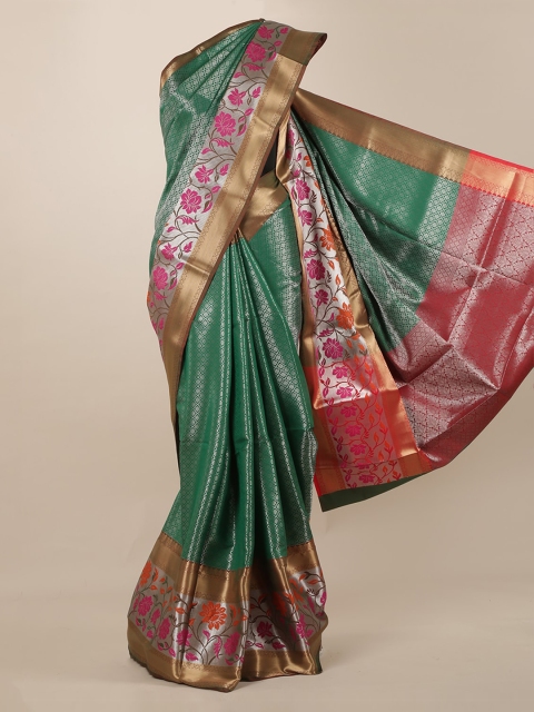 

Pothys Green & Gold-Coloured Kora Muslin Silk Woven Design Saree