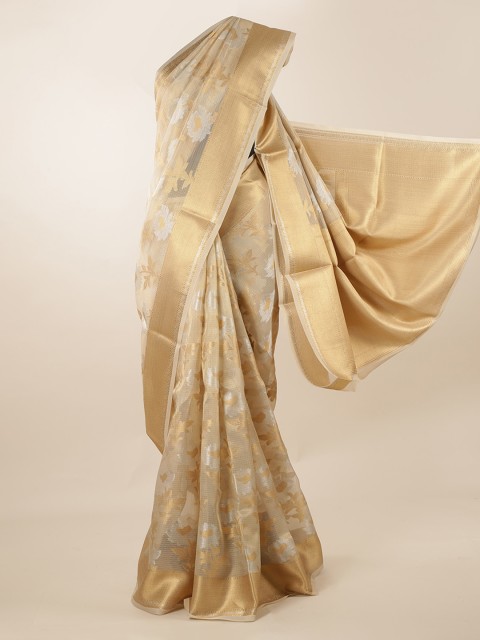 

Pothys Cream-Coloured & Gold-Toned Supernet Woven Design Saree