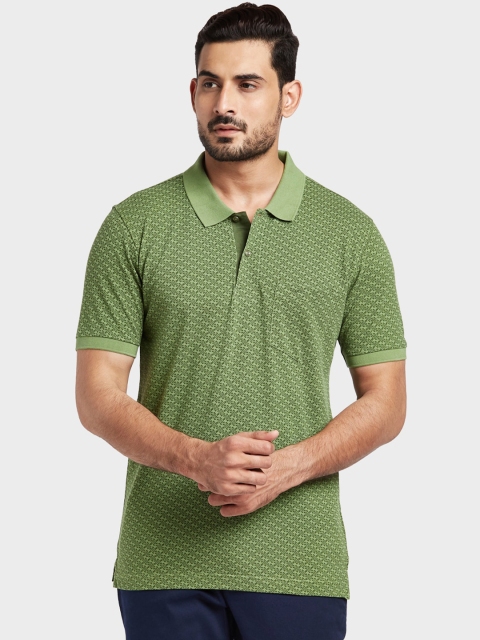 

ColorPlus Men Green Striped Polo Collar T-shirt