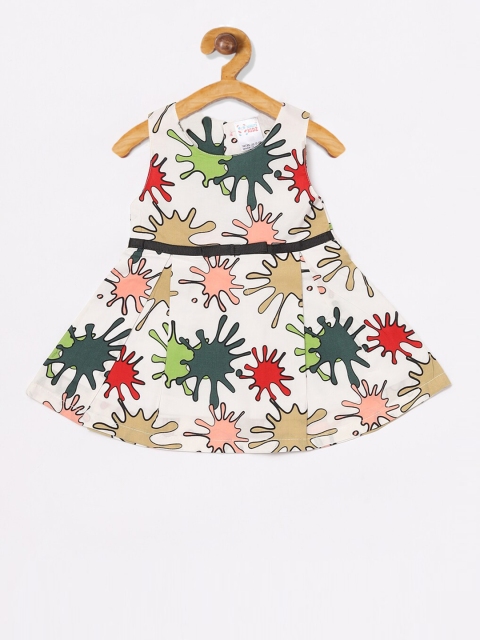

NAUTI KIDZ Girls White & Green Printed A-Line Dress