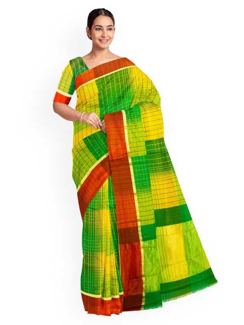 

KLM Fashion Mall Green Checked Art Silk Saree