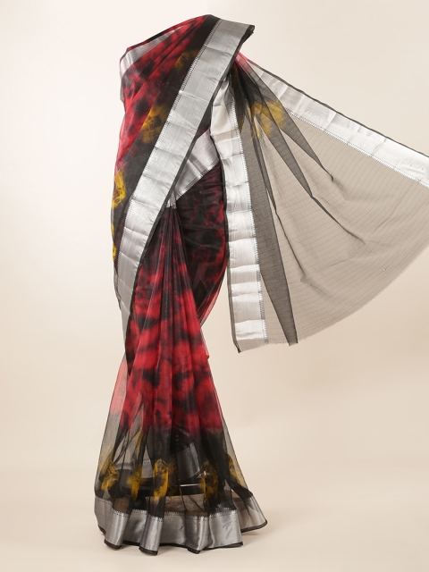 

Pothys Magenta & Black Supernet Colourblocked Saree