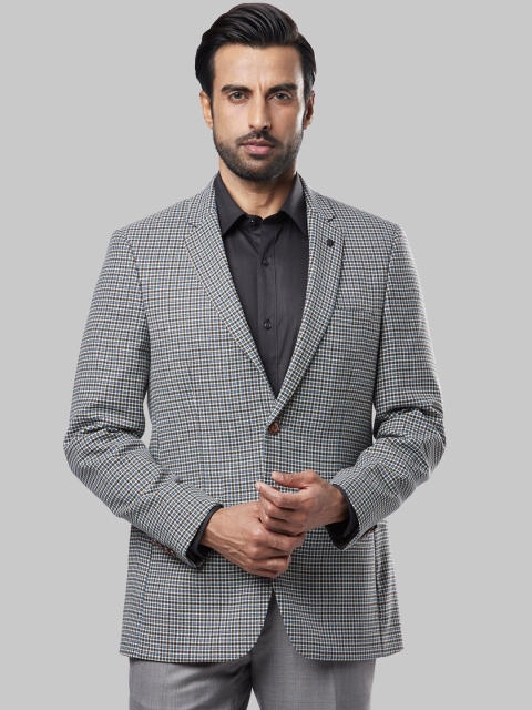 

Raymond Men Blue & Brown Checked Single-Breasted Formal Blazer