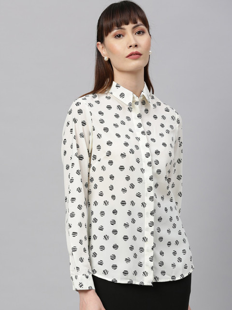 

Park Avenue Woman Women White & Black Regular Fit Printed Casual Shirt