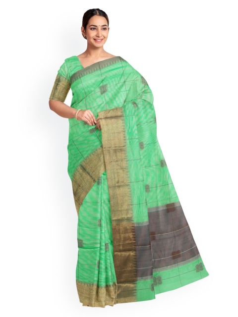 

KLM Fashion Mall Green & Brown Cotton Blend Woven Design Saree