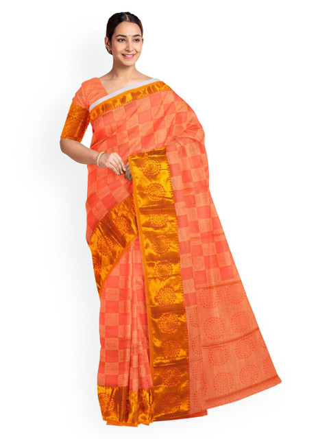 

KLM Fashion Mall Peach-Coloured Woven Design Silk Blend Saree