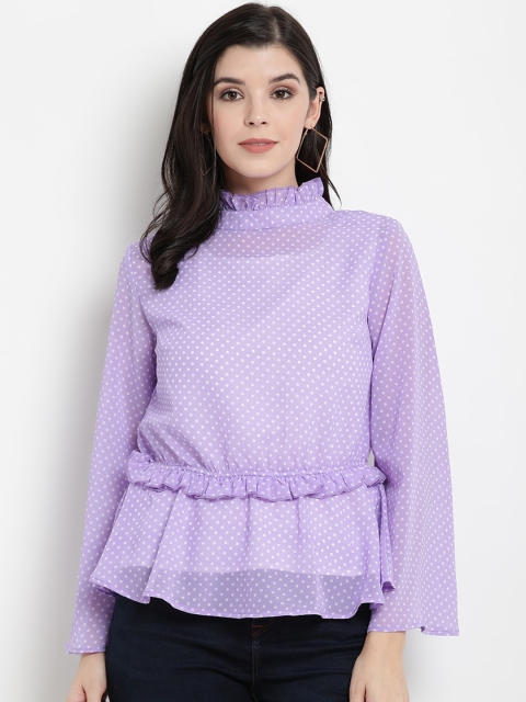 

The Vanca Women Purple Printed Cinched Waist Top