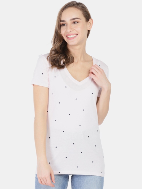 

GAP Women White V-Neck Printed T-Shirt