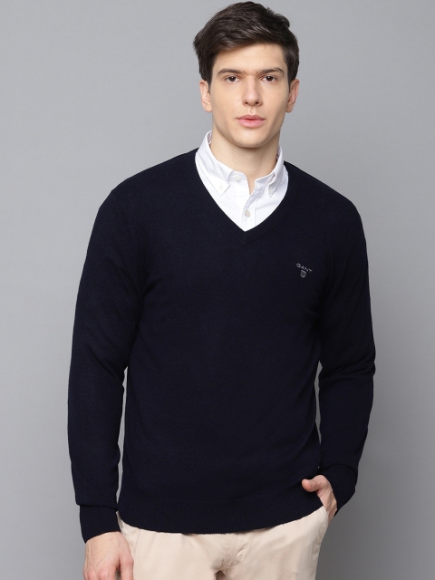 GANT Men Blue Solid Pullover Sweater