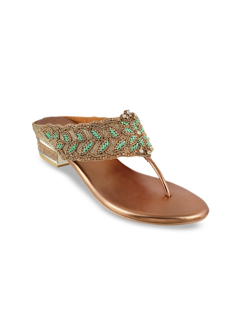 

Metro Women Gold-Toned & Green Embellished Heels
