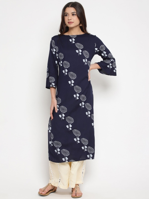 

Prakhya Women Navy Blue & Cream-Coloured Printed Kurta with Palazzos