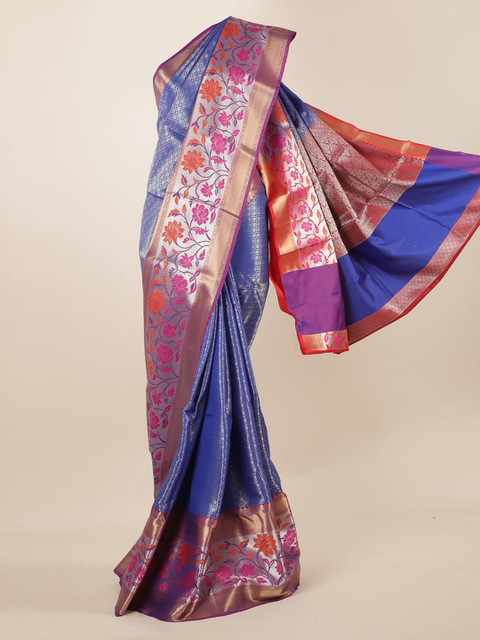 

Pothys Blue & Gold-Toned Tissue Woven Design Saree