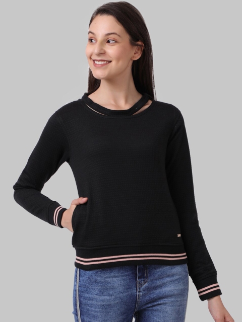 

Park Avenue Woman Black Self Design Sweatshirt