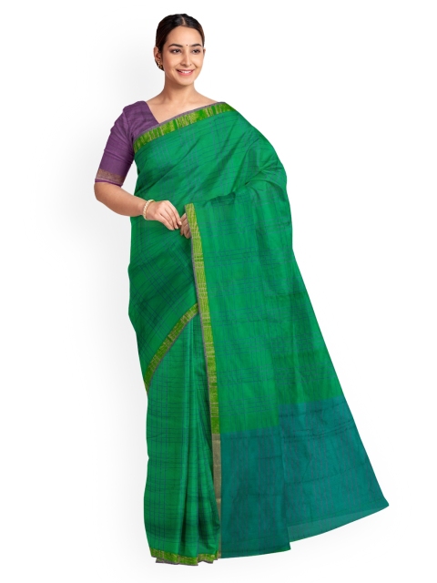 

KLM Fashion Mall Green & Blue Silk Blend Solid Saree