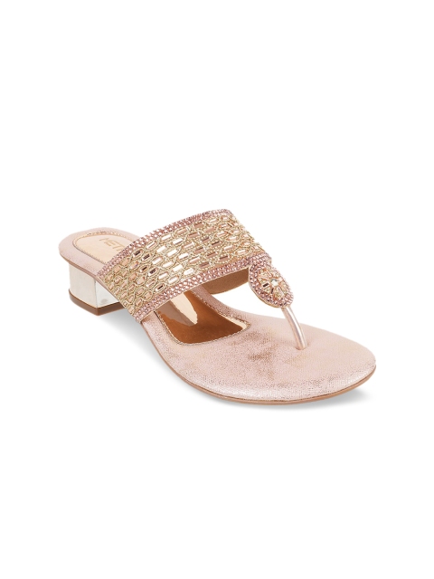 

Metro Women Beige & Gold-Toned Embellished Block Heels