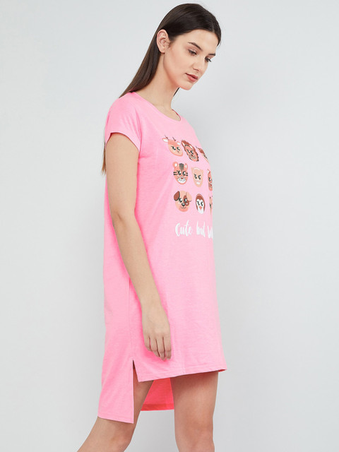 

max Women Pink & White Printed Sleep Shirt NR18