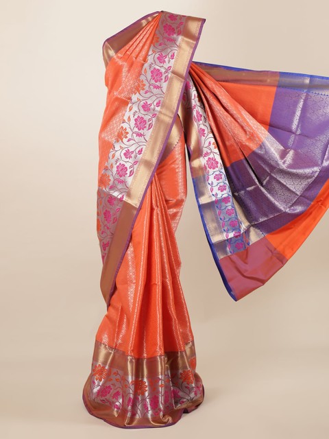 

Pothys Orange & Blue Tissue Woven Design Saree