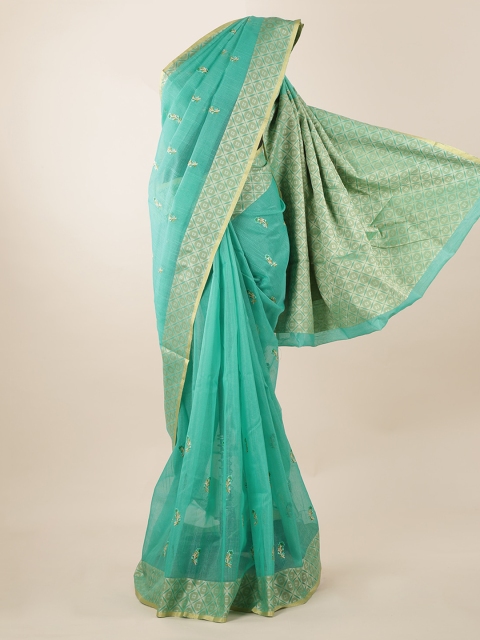 Pothys Green Checked Cotton Blend Saree
