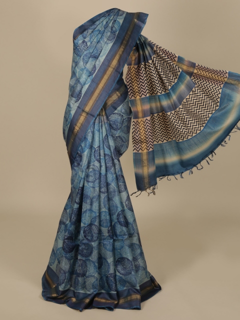 

Pothys Blue Printed Jute Silk Saree