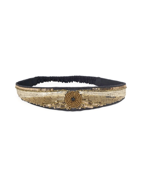 

Diwaah Women Black & Gold-Toned Sequence & Beads Embellished Hairband