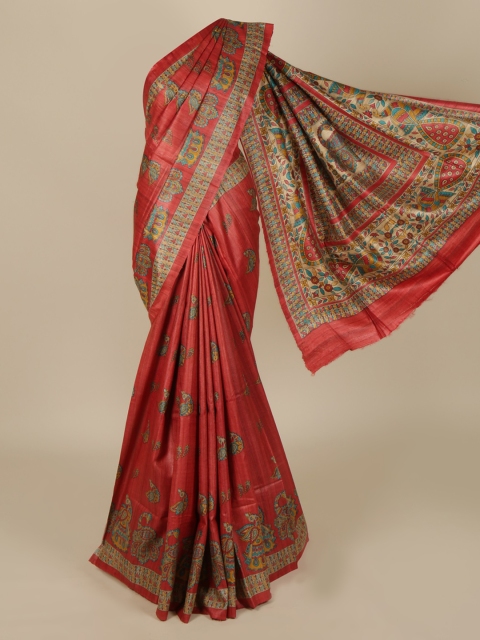 

Pothys Peach-Coloured & Brown Jute Silk Woven Design Saree